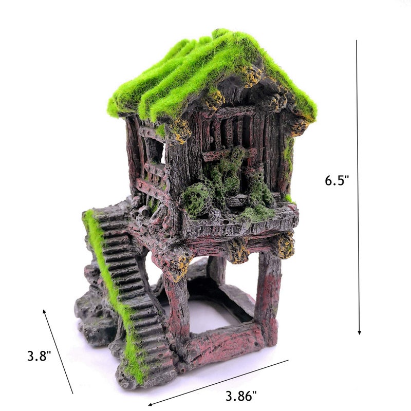 M2cbridge Aquarium Decorations Fish Hideout House Betta Cave with Green Lifelike Moss (Style 4) - Image 2